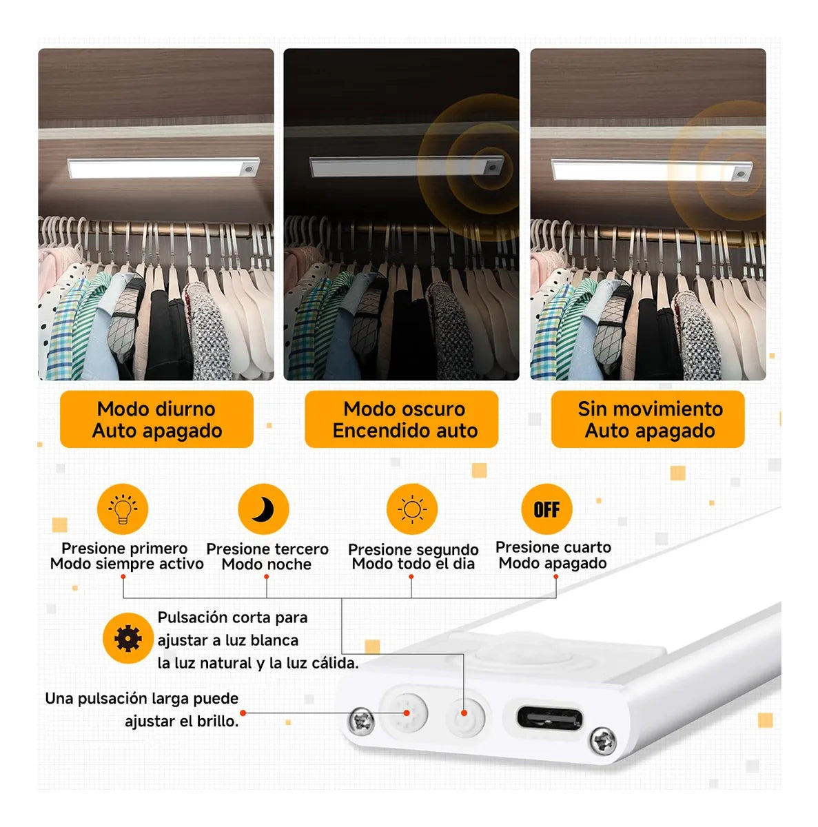 Barra Luz Led Con Sensor Movimiento 40cm